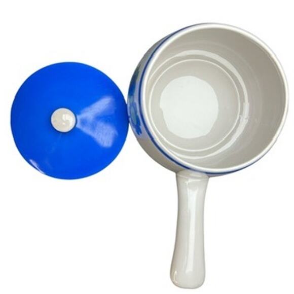 Vintage MCM Floral Decal Ceramic Sauce Pan Lid Blue White Green Cheery Mod Retro - Picture 5 of 11